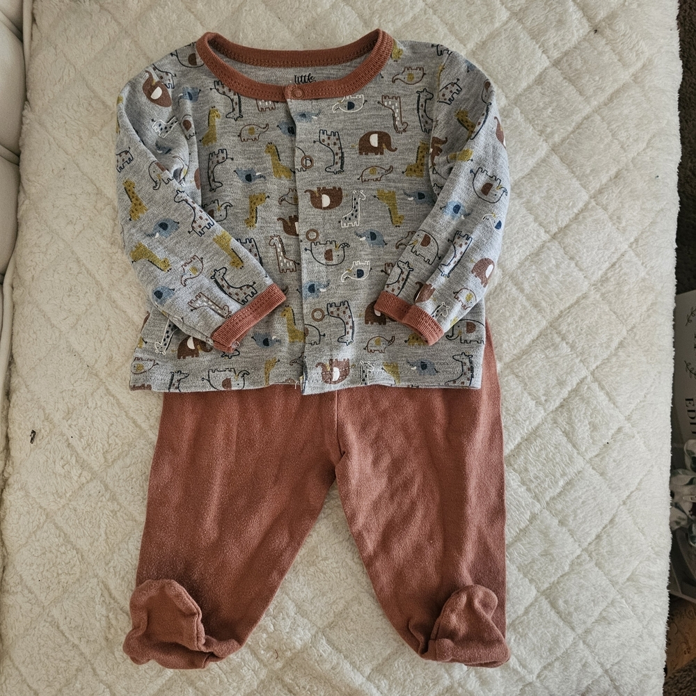 Little Me Kids Animal Print Matching Set - Gray and Brown
